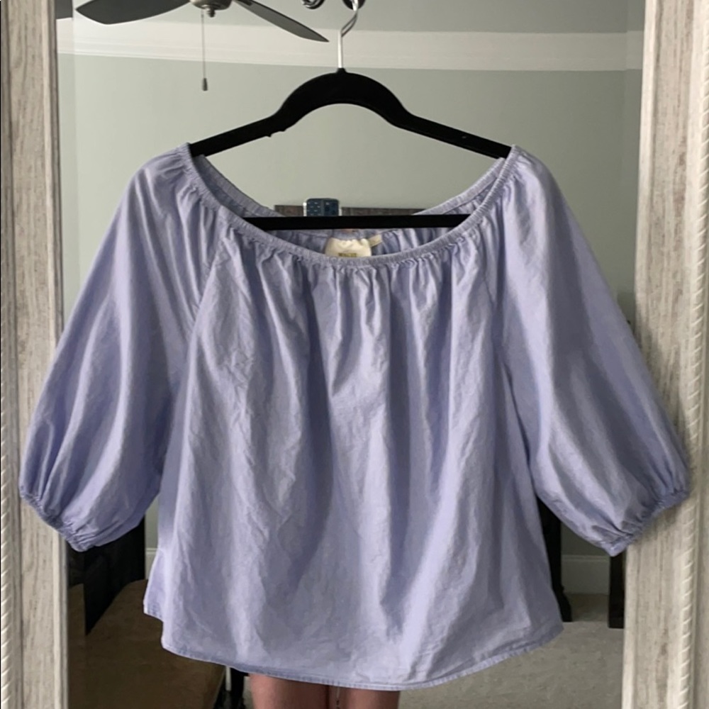 Anthropology cropped blue and white striped top
